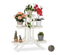 Relaxdays Fioriera a Scala in Legno, Portafiori a 3 Ripiani, per Piante, HLP: 83 x 83 x 25 cm ca., Bianco