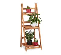Relaxdays Fioriera a scala in legno scaffale portafiori da interno pieghevole 3 ripiani HLP 107,5 x 41 x 40 cm marrone