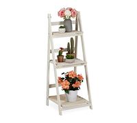 Relaxdays, Bianco Fioriera a Scala, per Interni e Esterni, Design Shabby-Chic, Richiudibile, HLP 108x41x40 cm 3 Livelli, Legno, 108 x 41 x 40 cm