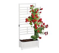 Relaxdays Fioriera con Grigliato da Balcone, 171x71,5x32 cm, in Legno, Portavasi con Spalliera Separè da Esterno, Bianco, 171 x 71.5 x 32 cm