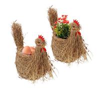 Relaxdays Fioriera Decorativa in Set da 2, a Forma di Gallina, in Paglia, per Piante e Fiori, da Interni, Color Naturale, Cotone, 1 pz