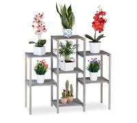Relaxdays Fioriera a Scala in Legno, Design Shabby per Soggiorno Scaffale per Piante, 7 Ripiani, HLP 86x95x29 cm,Grigio