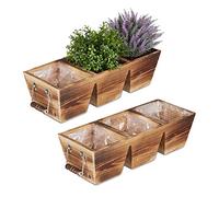 Relaxdays Fioriera in Legno, 3 Portavasi per il Balcone e il Davanzale, Vaso Rettangolare per il Giardino, Naturale