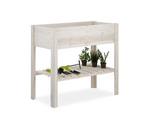 relaxdays Fioriera in Legno, per Balcone Terrazza e Giardino, Spaziosa, per Una Postura Corretta HLP 80x88x44 cm, Bianco