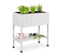 Relaxdays Fioriera Rialzata in Legno di Abete, H x L x P: 80 x 74 x 38 cm, Aiuola Alta per Giardino, Balcone, Bianco