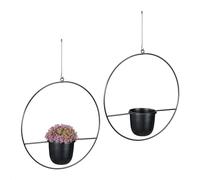 Relaxdays Fioriera Sospesa da Interni, Set da 2, Ø 34,5 cm, Portafiori Metallo da Appendere da Esterno, Portavaso, Nero, Ferro