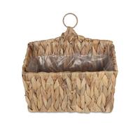 Relaxdays Appeso per Piante in giacinto d'Acqua, Erbe, HLP 29 x 28 x 15 cm, Cesto Intrecciato, Fodera, Anello, Fibra vegetale, Ferro, Plastica