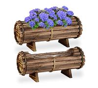 Relaxdays Fioriere in Legno, Set 2 Portavasi per il Balcone & il Davanzale, Vasi in Corteccia per il Giardino, Naturale