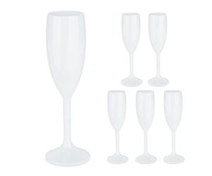 Relaxdays Flute in Plastica, Set da 6 Calici da Spumante, Bicchieri Riutilizzabili, Senza BPA, 160 ml, Prosecco, Bianco