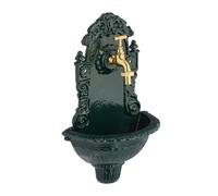 Relaxdays Fontana a Muro da Esterno, Fontanella Giardino, Vaschetta Rubinetto, Alluminio, HLP: 40x24,5x15 cm, Verde Oro