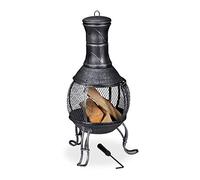 Relaxdays Forno Azteco, Attizzatoio, Graticola per la Legna, Griglia Parascintille, Giardino, Antico, Alto 89 cm, Grigio
