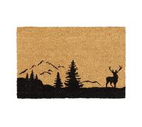 relaxdays Fußmatte Kokos Hirsch & Bäume Zerbino in Fibra di Cocco, Tappetino con Cervo e Alberi, Stuoino per Porta di Casa, 60x 40 cm, Legno Naturale