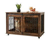 Relaxdays Gabbia per Cani con ripiano, rotelle, 2 Porte, 64x100x59 cm, Marrone/Nero