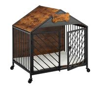 Relaxdays Gabbia per Cani, Kennel con Ruote, Casetta Cuccioli, HLP: 73x70x53 cm, Acciaio e MDF, Industrial, Marrone Nero, 40% 10% Poliestere 50% Fibra di Legno