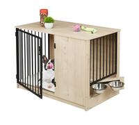 Relaxdays Gabbia per Cani, Mobile con Kennel Integrato 65,5x102x60 cm, Mobiletto Acciaio e MDF, 2 Ciotole, Grigio Nero