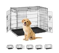 Relaxdays Gabbia per Cani, per Casa, Ufficio, Auto, Trasportino, Pieghevole, in Acciaio con Vaschetta, 67,5x92x60,5,nera