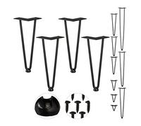 Relaxdays Gambe da Tavolo, Set da 4, 2 Aste, Metallo, Piedi Mobili a Forcella per Sgabello Tavolo Armadio H: 30 cm, Nero