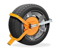 Relaxdays Ganascia per Ruote da 13-15 Pollici, Ceppo per Pneumatico Automobile, Camper, Caravan, Bloccaruota, Arancione, Acciaio, 15 Inches Inches