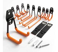 Relaxdays Ganci da parete, set da 12 pezzi, supporto da parete per garage, gommato, porta attrezzi da giardino, con cinghie per cavi, in acciaio inox, arancione