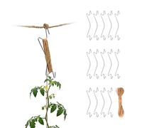 Relaxdays Ganci per pomodori, Set 15 pz, 5 m Corda di Iuta compostabile, cetrioli, peperoni, Sostegno Metallico, Argento