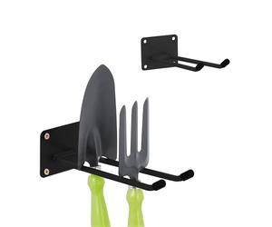 Relaxdays Gancio Porta Attrezzi da Giardino, Set da 2, L: 24 cm, Appendi Accessori Giardinaggio e Officina, Nero, Acciaio