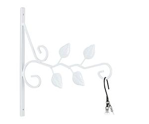 Relaxdays Gancio Portavasi, per Vasi Sospesi, Lanterne e Campane, Fissaggio a Parete, Ferro, HLP: 30x29,5x2 cm, Bianco