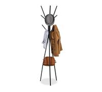 Relaxdays Garderobenständer mit Ablage Appendiabiti a 6 Ganci, 182 x 41 x 38 cm, a Forma di Albero, Marrone, 20% Fibra di Legno 80%, Attaccapanni Ferro Nero