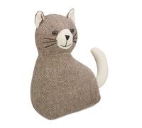 Relaxdays Gatto Fermaporta, Blocca Porta Pesante da Terra, in Stoffa, Interno in Sabbia, HLP: 25,5 x 22 x 10 cm, Marrone