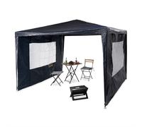 Relaxdays Gazebo 3x3 m, 2 Pareti Laterali, Struttura in Metallo, Telo in PE, con Finestre, per Festival, Tendone, Blu