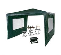 Relaxdays Gazebo 3x3 m, 2 Pareti Laterali, Struttura in Metallo, Telo in PE, con Finestre, per Festival, Tendone, Verde