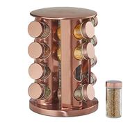 Relaxdays Gewürzkarussell Portaspezie Girevole con 16 Barattoli, Organizer Rotante a 360° Salvaspazio, in Acciaio, HxD 28 x 22 cm, Rame, Inox, 1 pz