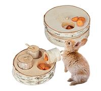 Relaxdays Giochi per Conigli in Set da 2, Tronchi con Fori in Legno, Accessori Roditori, Coniglietti, Colore Naturale