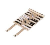 Relaxdays Backgammon da Viaggio, Campo da Gioco LxP: 32 x 26 cm, Arrotolabile, con Pedine e Dadi, Aspetto Pelle, Beige, Ferro, Plastica