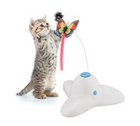 Relaxdays Gioco Gatto Interattivo, Asta Rotante con Farfalla, Giocattolo Gattini, Cat Toy HLP: 33,5x20,5x18 cm, Bianco