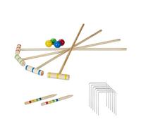 relaxdays Gioco del Croquet, 4 Giocatori, Bambini e Adulti, Set Completo con Mazze da 75 cm e Palline, Legno, Naturale Gioventù Unisex