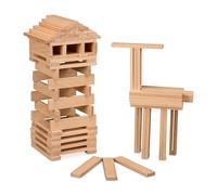 Relaxdays Gioco in Legno per Bambini da 3 Anni, 100 Blocchi da Costruzione, Mattoncini Impilare, Motricità, Naturale, 12 x 2,5 x 0,7 cm