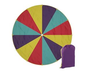 Relaxdays Gioco Paracadute Arcobaleno, Ø 6m, 12 Maniglie, Telo Ludico per Bambini, Giocattolo Didattico XXL, Multicolore