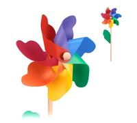 Relaxdays Girandole a vento Set da 4 – Mulini in legno multicolore per giardino e balcone