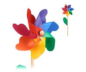 Relaxdays Girandole a Vento, Set da 2, Decorazione Giardino, Gioco per Bambini, Mulino per Balcone, Legno, Multicolore