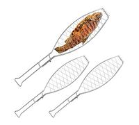 Relaxdays Girarrosto per Pesce, Acciaio Inox, Cestello BBQ, Anche per Verdure, Chiusura ad Anello, Argentato, Set da 3 pz