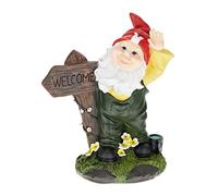 Relaxdays Gnomo da Giardino con Cartello di Benvenuto, HLP 27x22x12 cm, Statuetta Nano in Poliresina Antigelo, Colorato