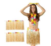 Relaxdays Gonna Hawaiana, Set da 3 Gonnellini, Chiusura a Strappo, Uomini e Donne, Gonnellino Hula, L 50 cm, Naturale