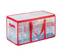 Relaxdays Scatola per Palline di Natale, Borsa Porta Palle Natalizie, 128 Scomparti, HLP: 31x30x60 cm, Trasparente Rosso, Cartone