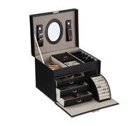 Relaxdays Grande cofanetto portagioie nero