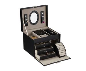 Relaxdays Grande cofanetto portagioie nero