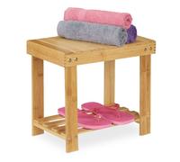 Relaxdays Sgabello Poggiapiedi in Bambù, fino a 100 kg, Appoggia Piedi Resistente per Bagno, 33,5 x 25 x 39 cm, Naturale