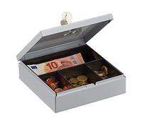 Relaxdays, Grigia Cassetta di Sicurezza, Richiudibile, con Scomparto Monete, Cassaforte Mobile con 2 Chiavi,LxP 17x17 cm, Acciaio, Set da 1 Pz