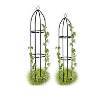 relaxdays Grigliato a Colonna, Set da 2, Graticolati per Rampicanti, Resistente alle Intemperie, H:139 cm & 149 cm, Nero