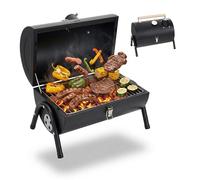 Relaxdays Grill da Campeggio, 2 vaschette Carbone, termometro, sfiato, Nero | 35 x 41 x 29 cm, grill da tavolo portatile