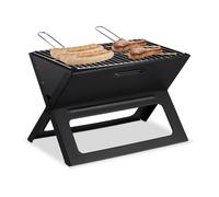 Relaxdays Grill Portatile, con Griglie di Cottura e per Carbonella, Pieghevole, per Picnic e Campeggio, 30x45,5x30cm, Nero